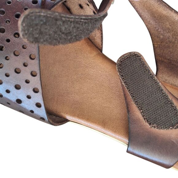 Brown Leather Wedge Heel Sandal Platform Wood Look EU 40 Milianias Comfort Shoes - Picture 3 of 16